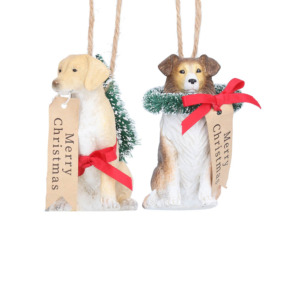 Resin Dog with Wreath Decoration