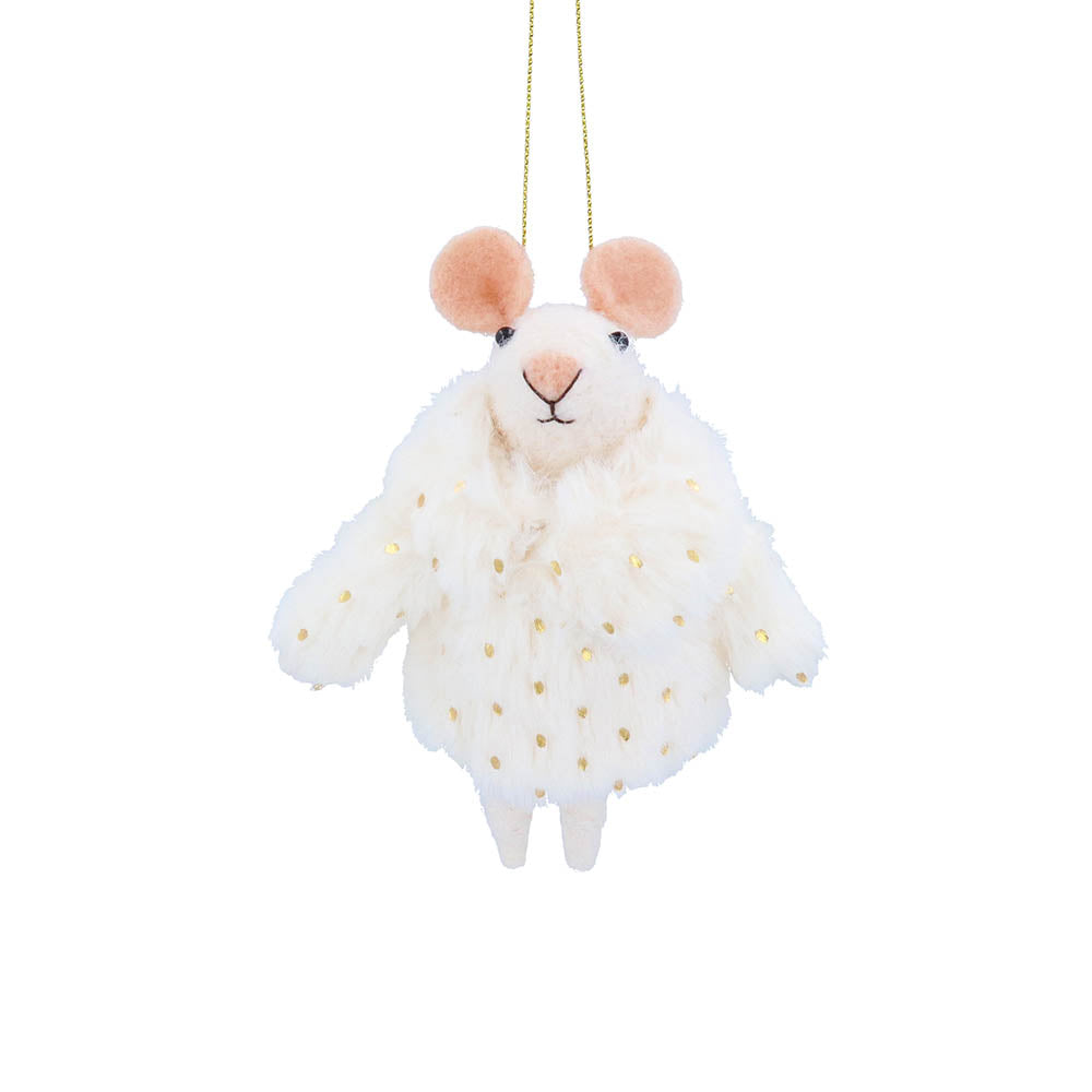 Mouse with White Coat Wool Decoration