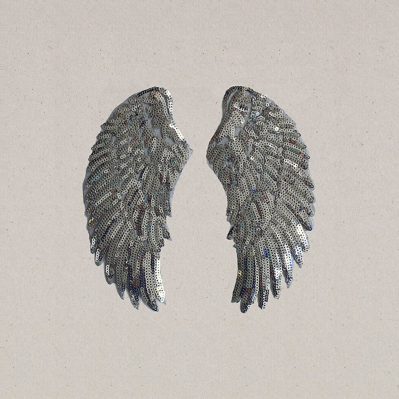 Iron on Patch - Set of 2 Silver Sequin Wings