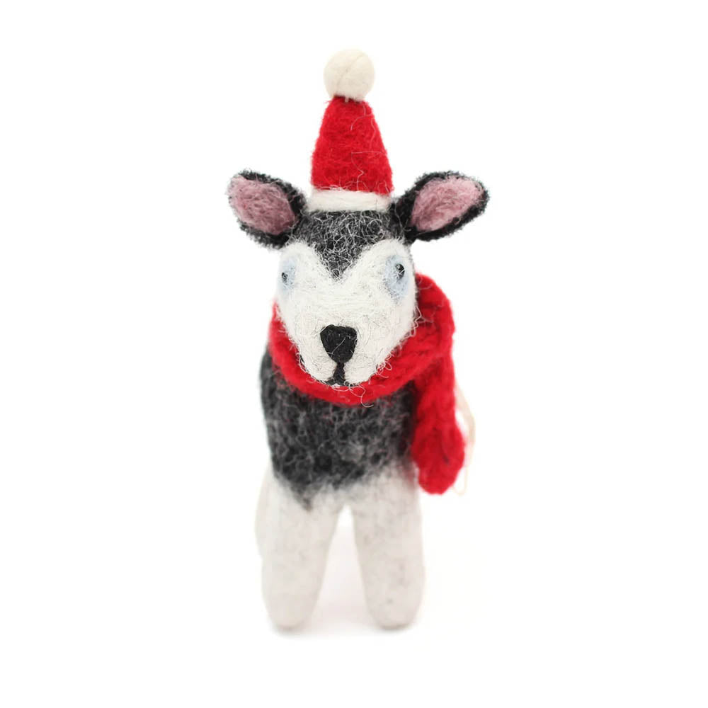 Husky with Hat & Scarf Felt Decoration