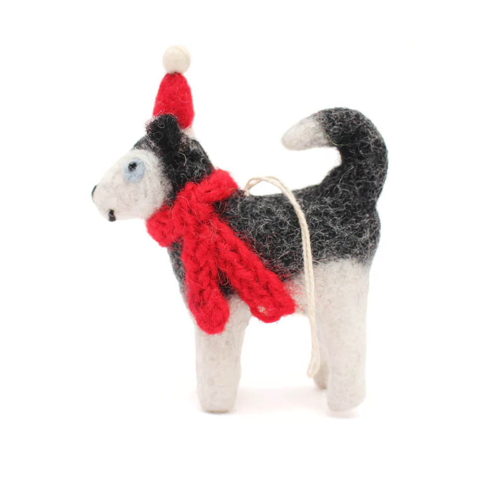 Husky with Hat & Scarf Felt Decoration