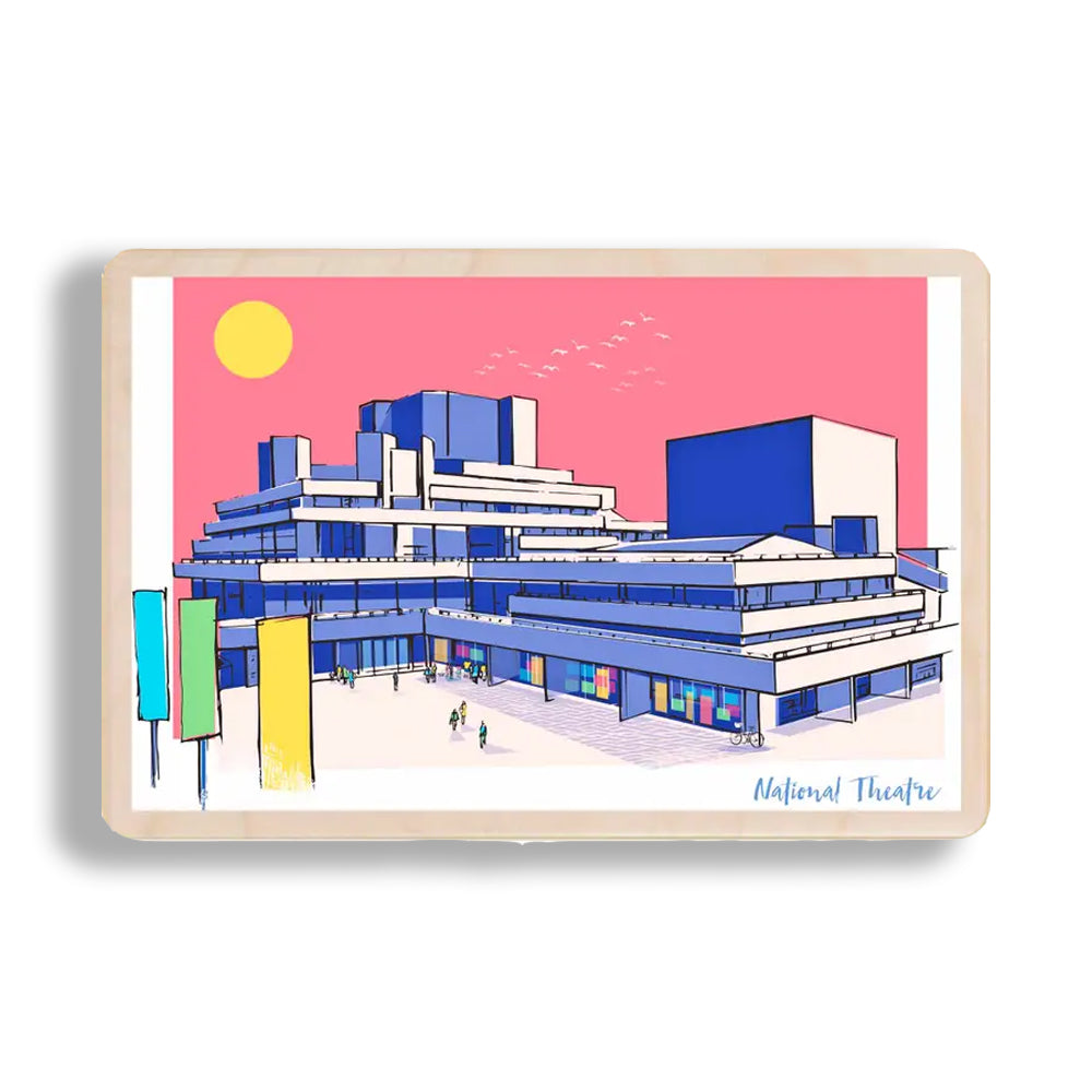 National Theatre Pastel Wooden Postcard