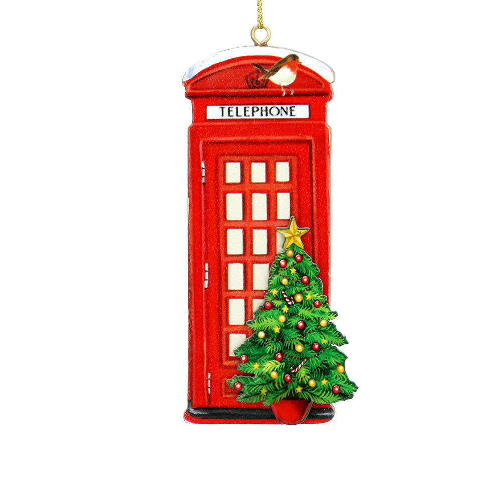 London Telephone Box with Tree Wooden Decoration