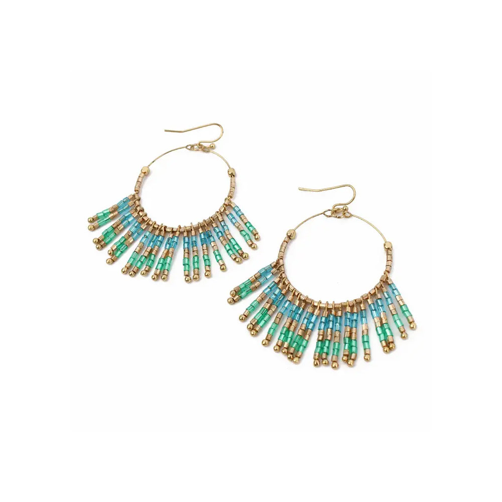 Mint and Blue Tassel Beaded Earrings