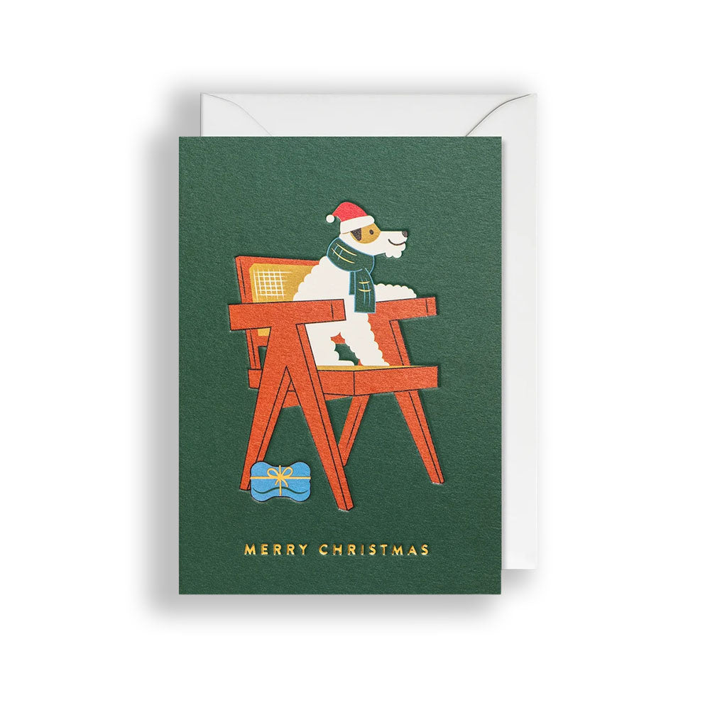 Dog in Chair Christmas Card
