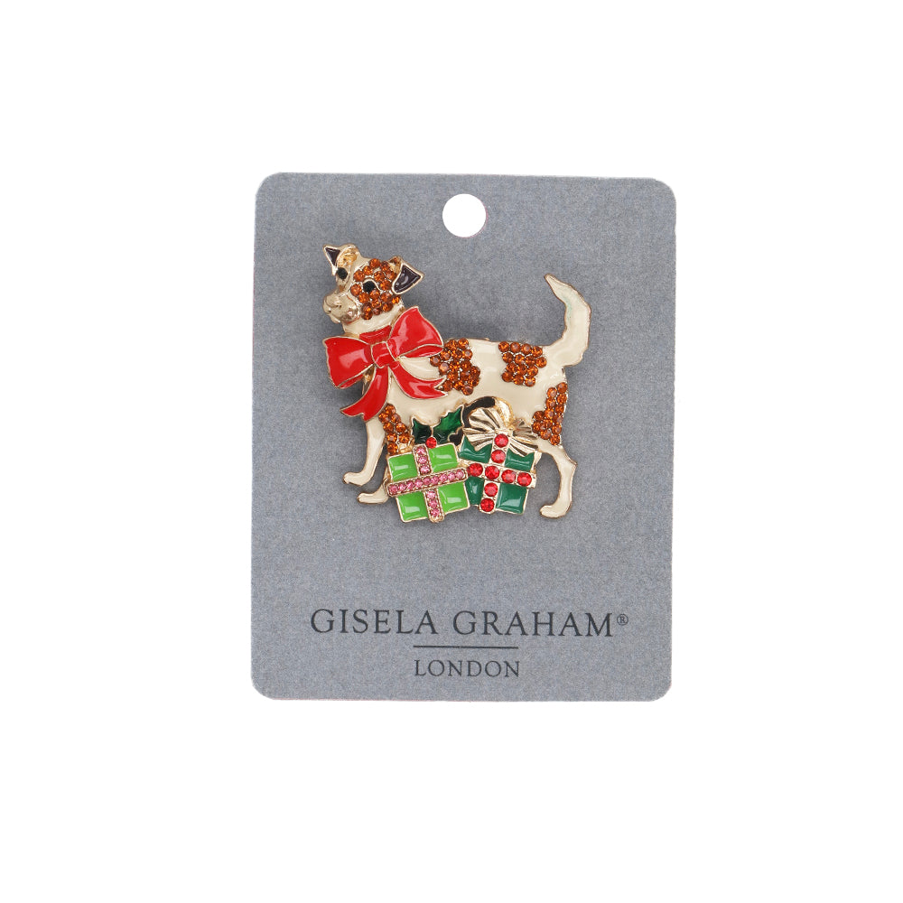Festive Dog Enamel Brooch