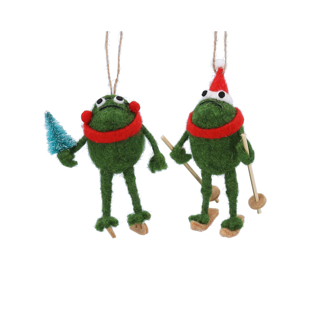 Wool Skating/Skiing Frog Decoration
