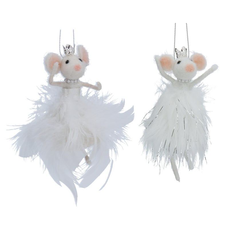 White Mouse with Feathers Decoration