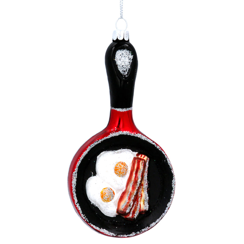 Glass Frying Pan with Bacon and Eggs Decoration