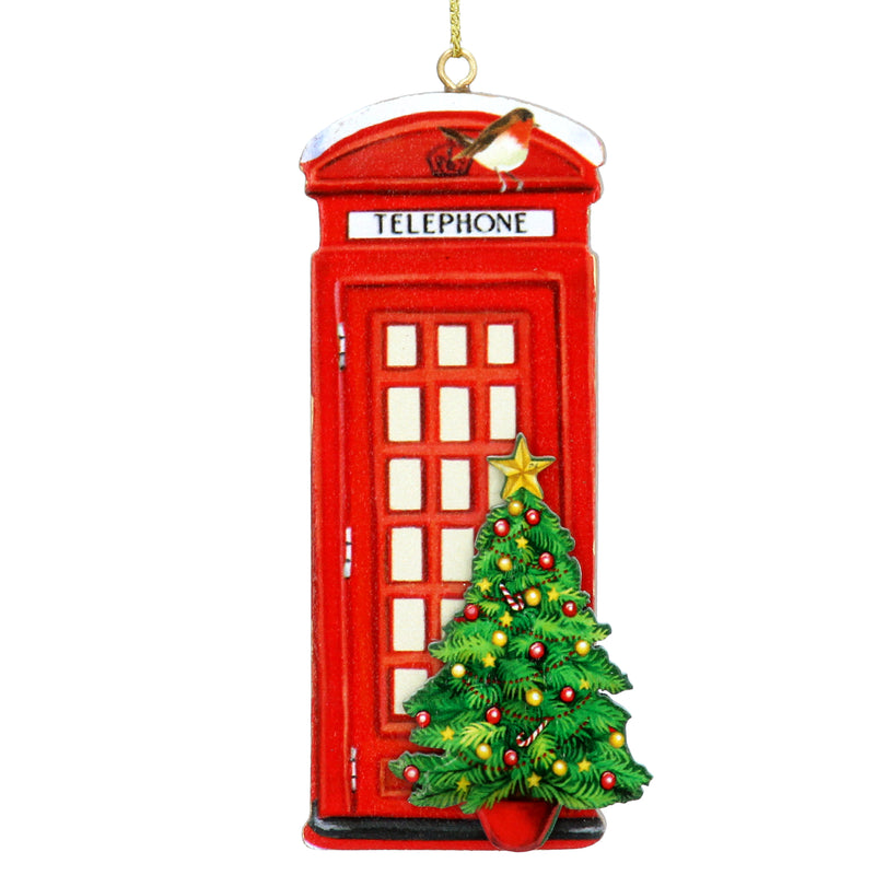 London Telephone Box with Tree Wooden Decoration