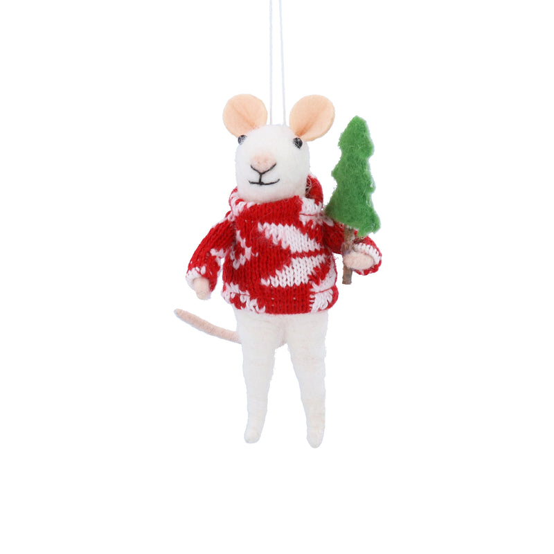 Mouse with Scandi Jumper and Tree Decoration