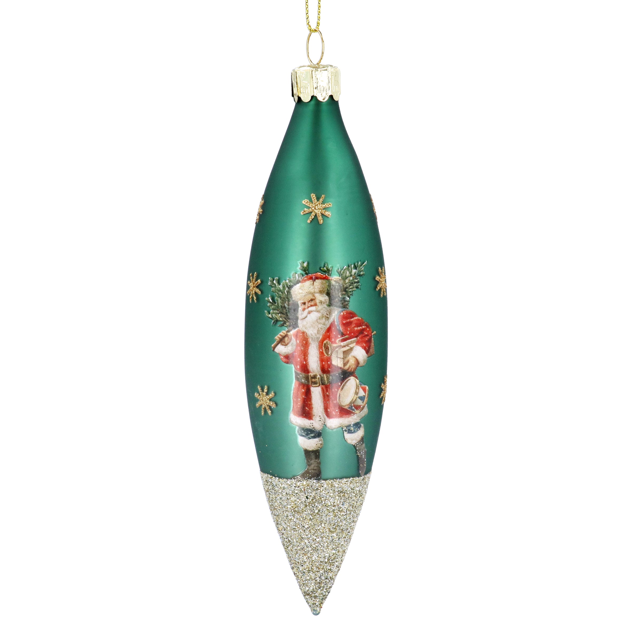 Glass Matt Green Teardrop with Santa