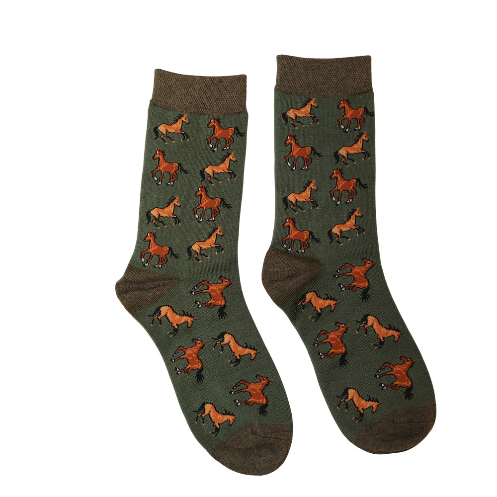 Green Happy Horses Bamboo Socks