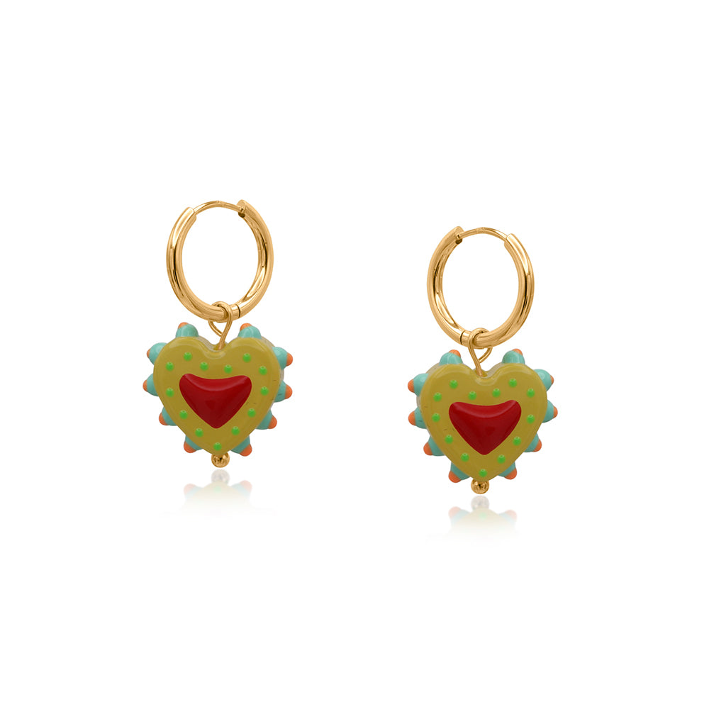 Heart Charm Earrings Yellow