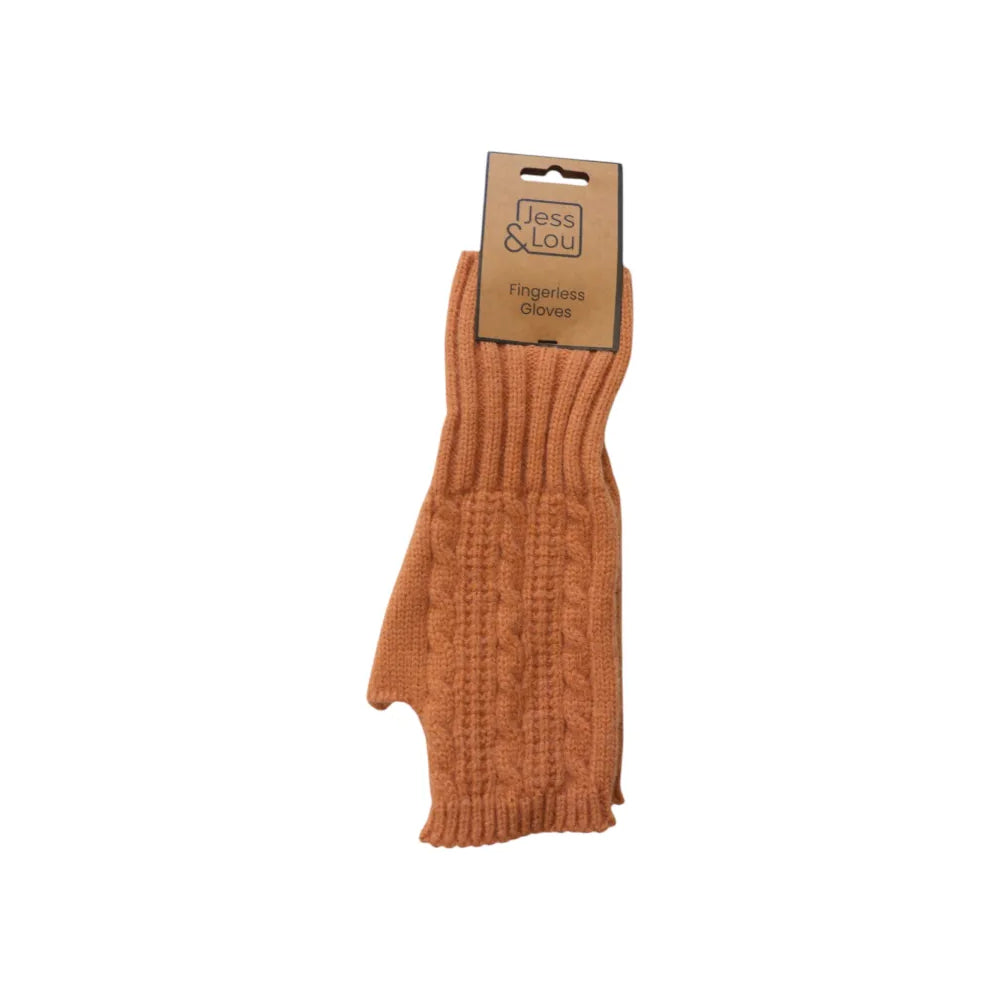 Cable Knit Fingerless Gloves - Terracotta