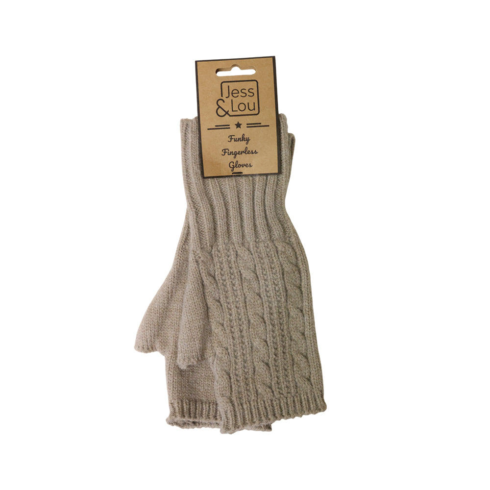 Cable Knit Fingerless Gloves - Oatmeal