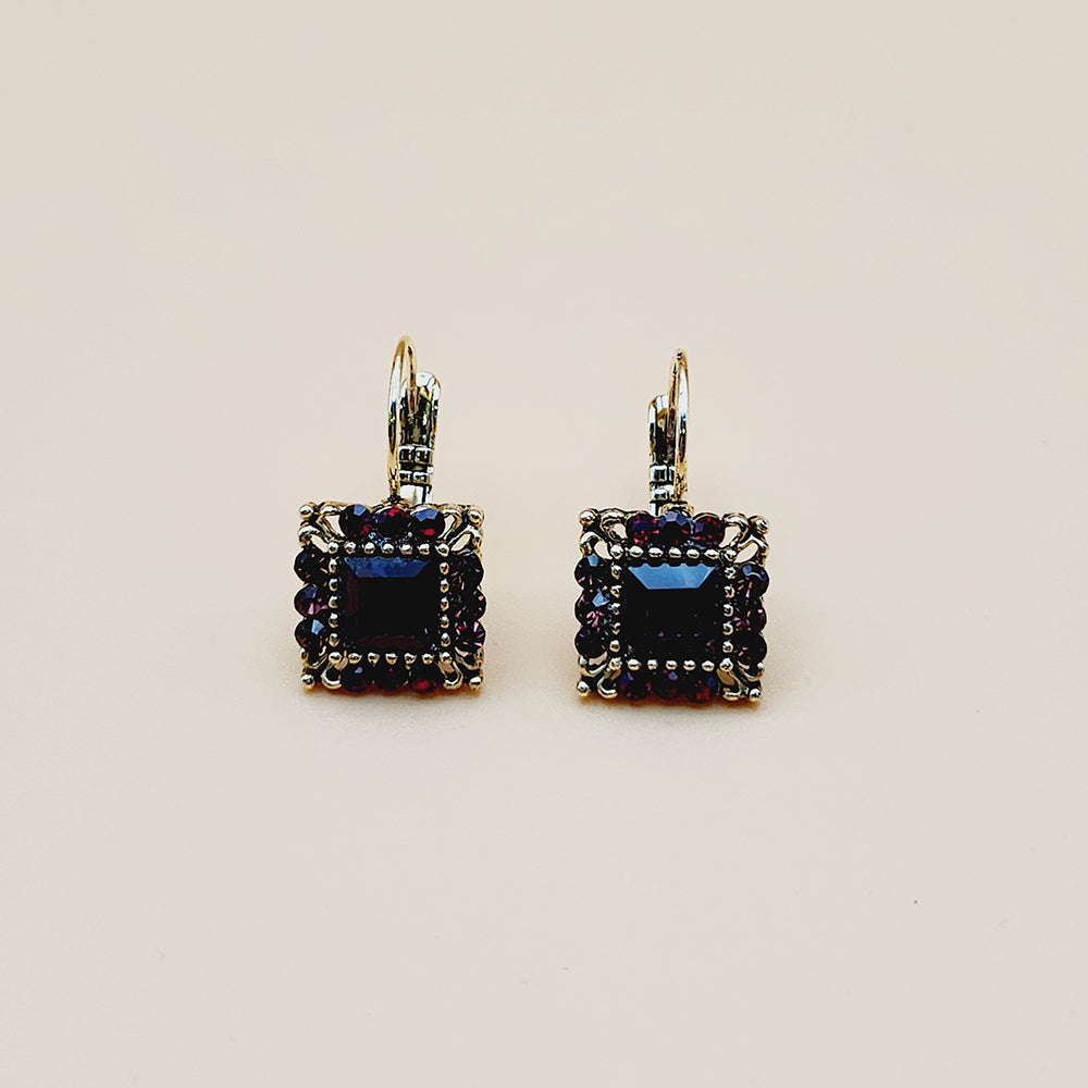 Red and Purple Square Earrings