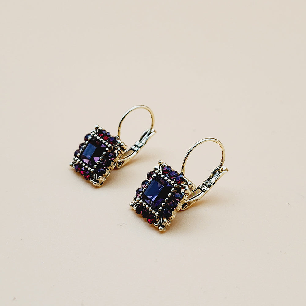 Red and Purple Square Earrings