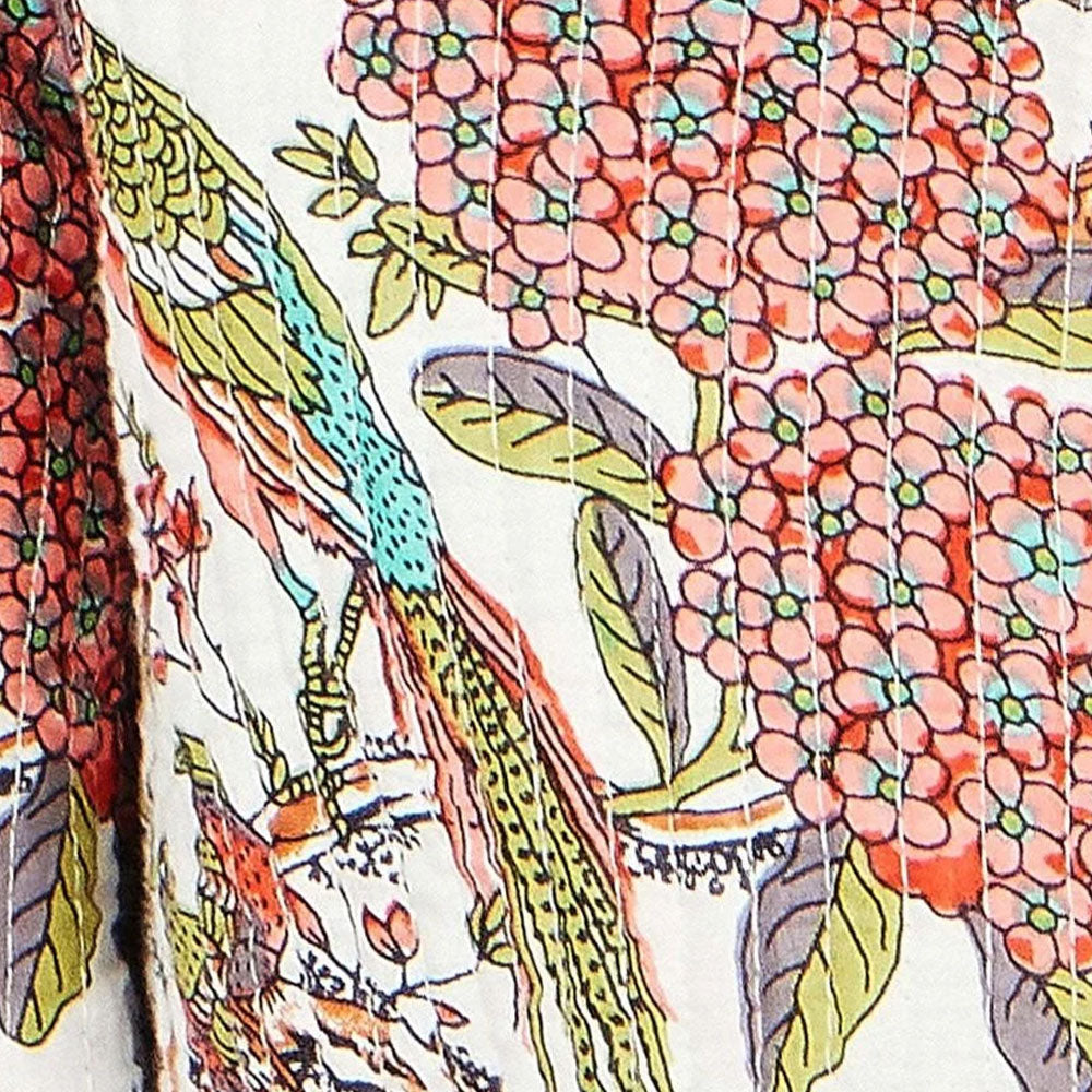 White Peacock Print Reversible Cotton Quilted Jacket