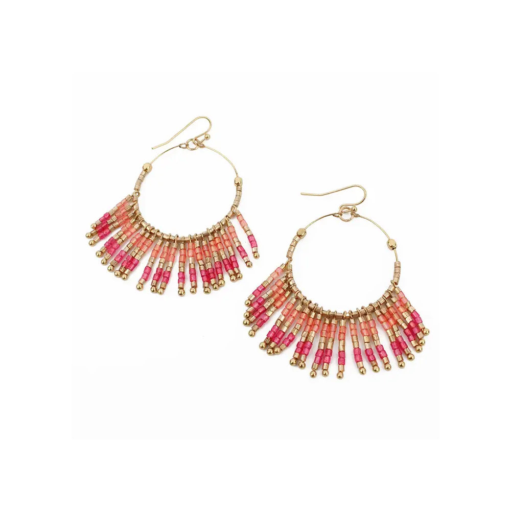 Orange and Pink Tassel Beaded Earrings