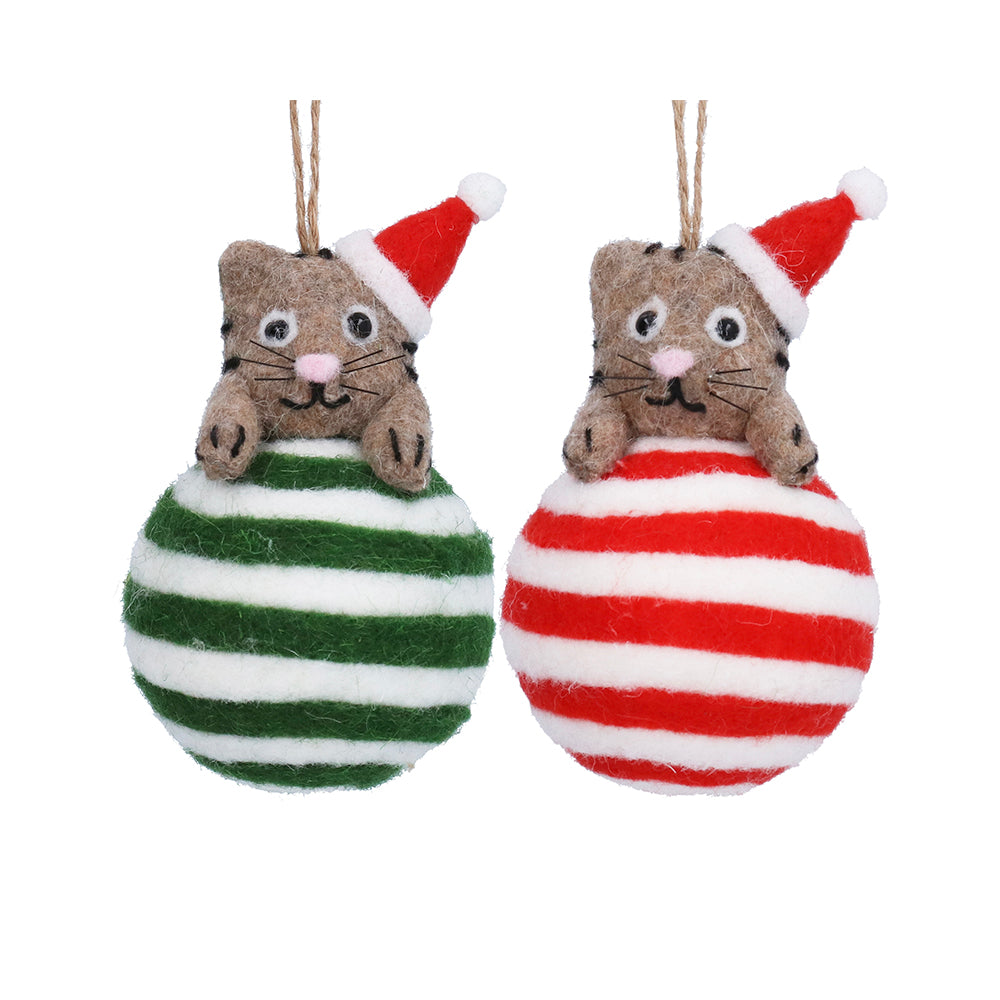 Wool Striped Ball with Cat Decoration