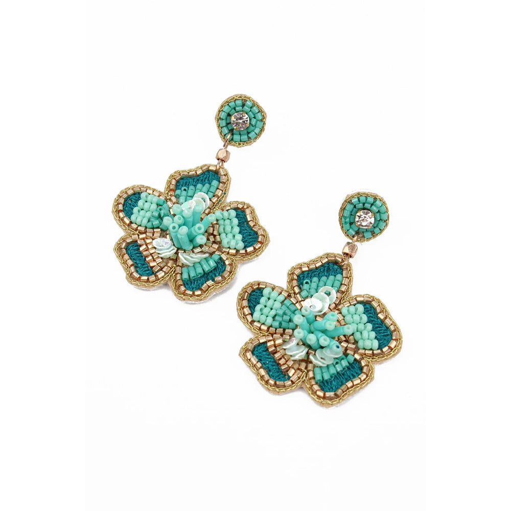 Turquoise Flower Beaded Earrings