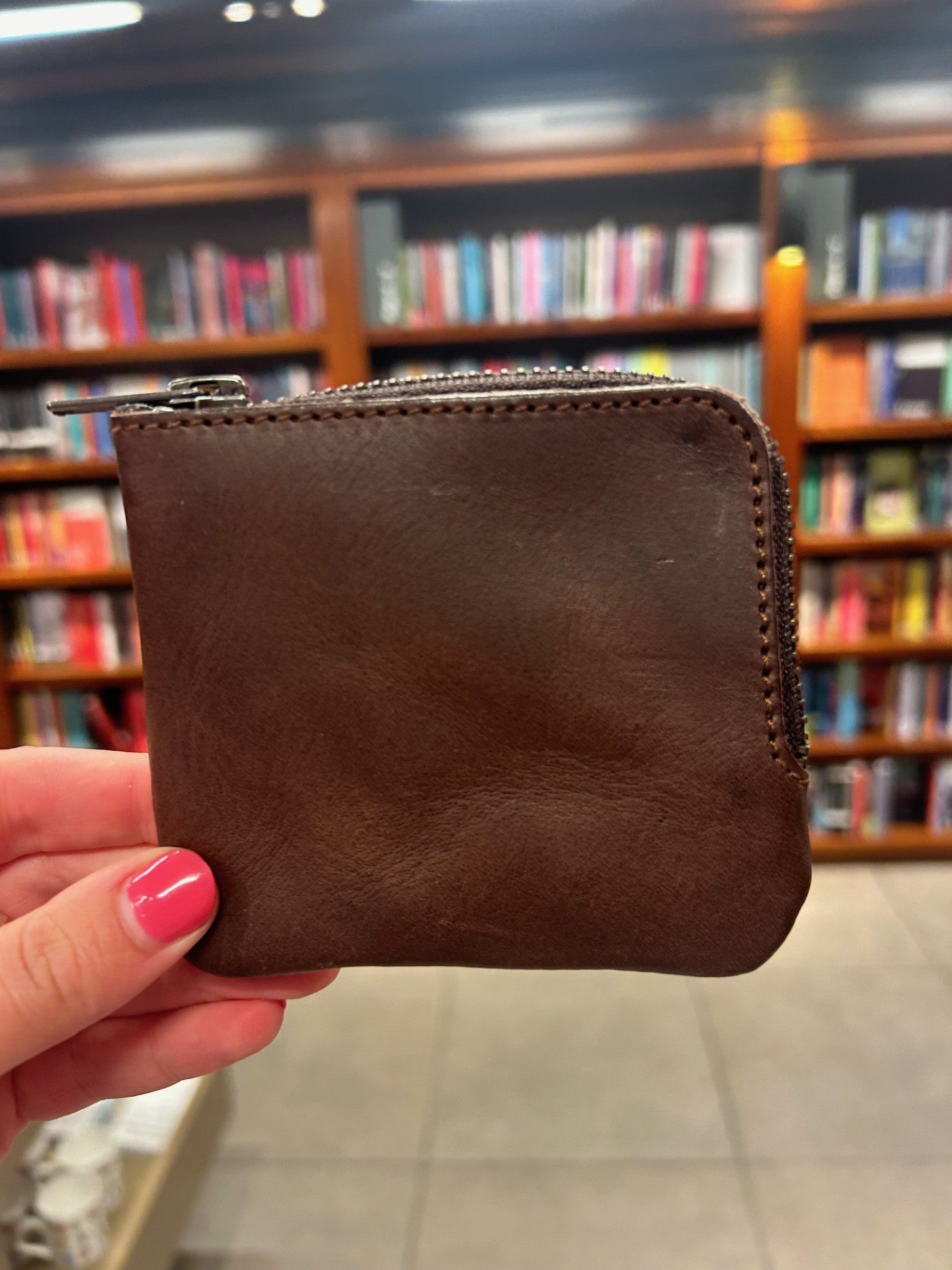 Leather Zip Pocket Wallet - Brown