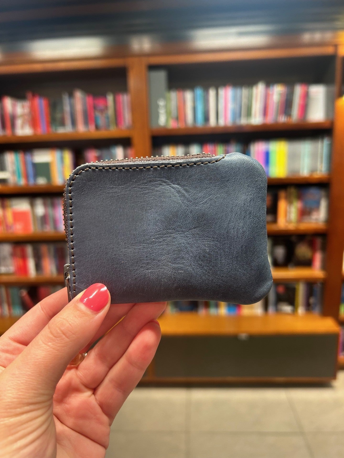 Leather Zip Card Purse - Navy
