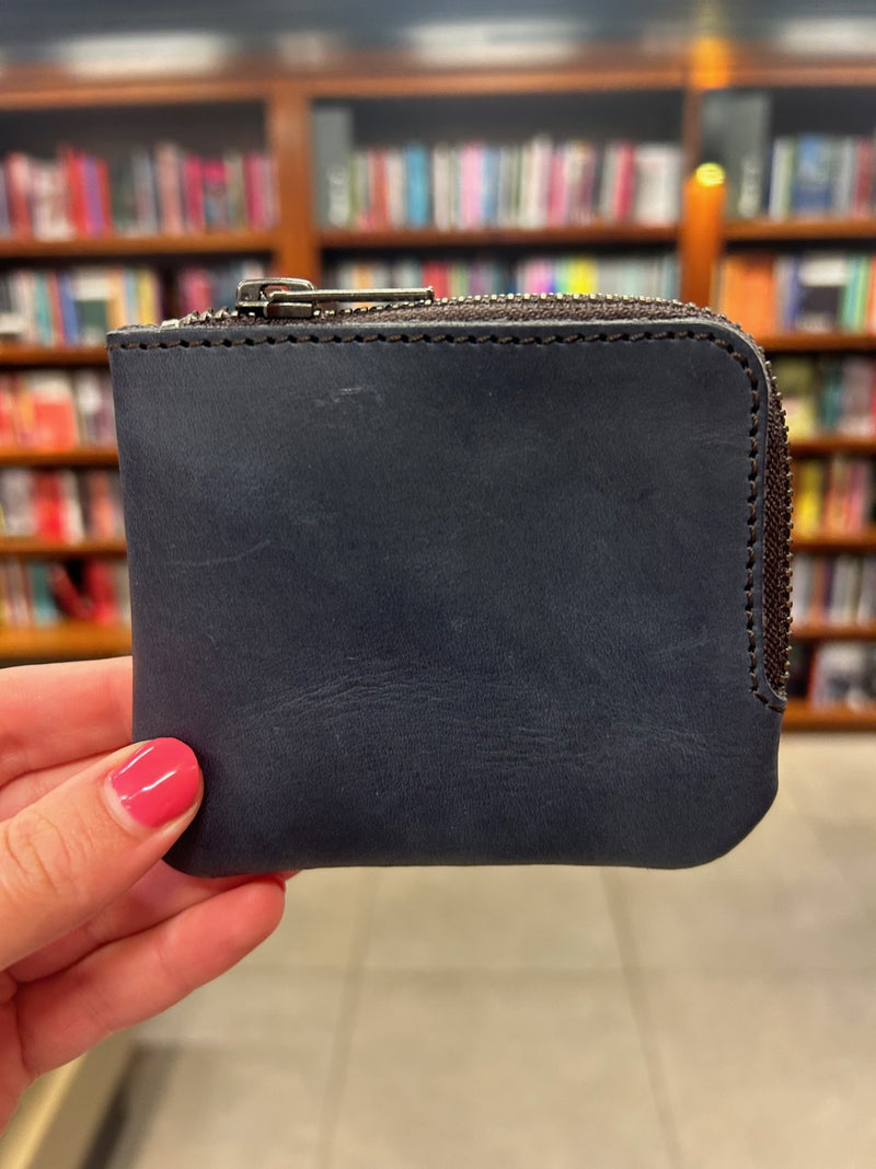 Leather Zip Pocket Wallet - Navy