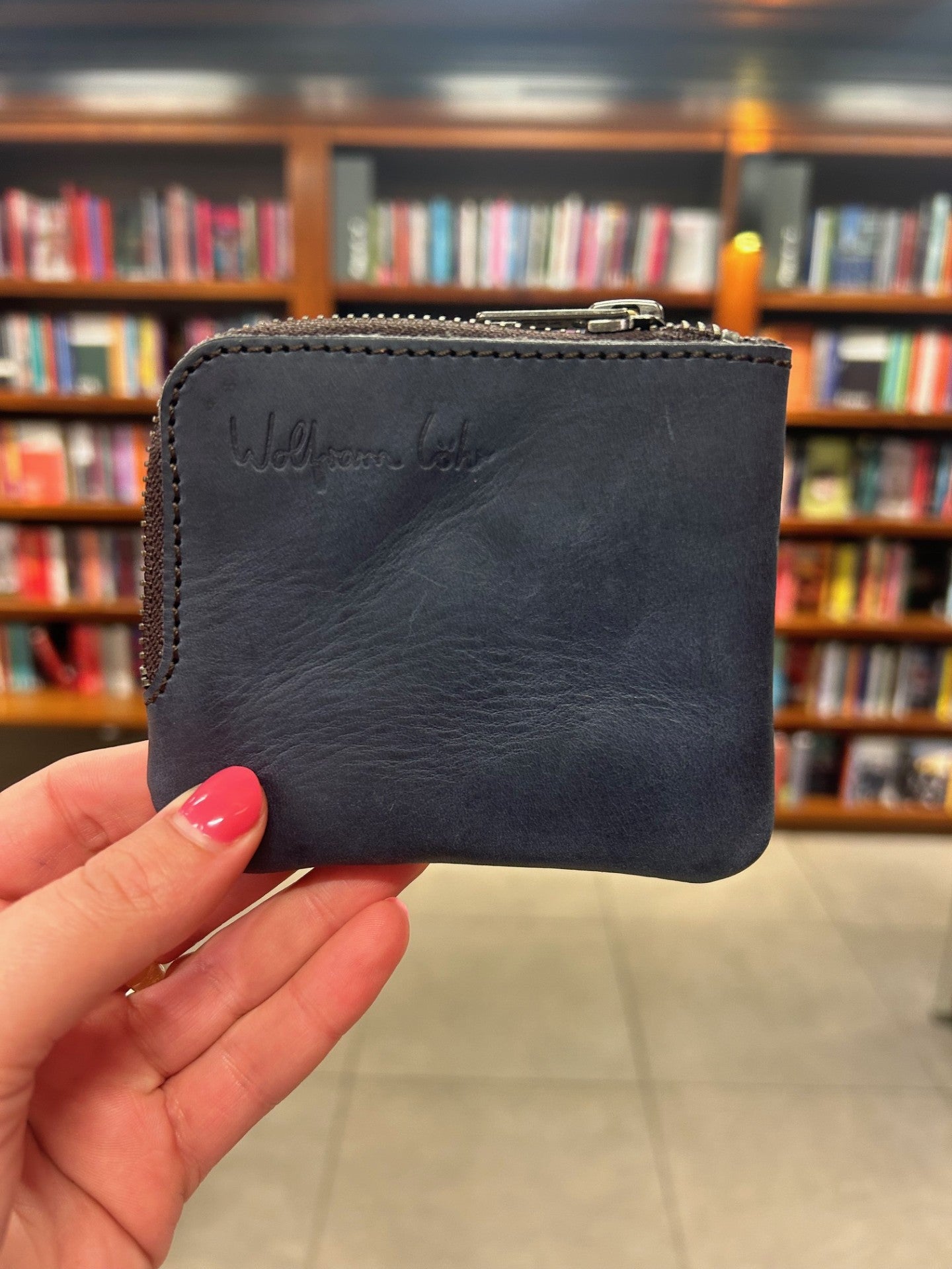 Leather Zip Pocket Wallet - Navy