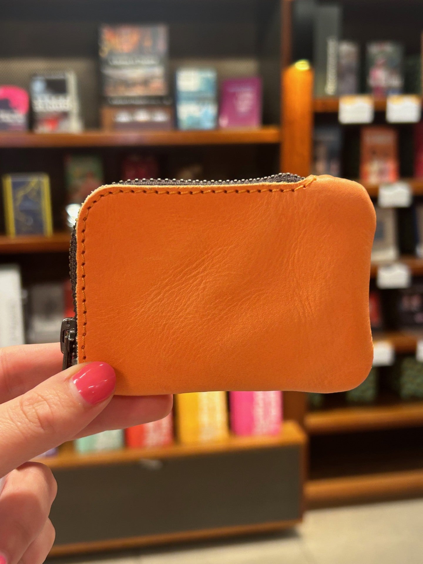 Leather Zip Card Purse - Orange