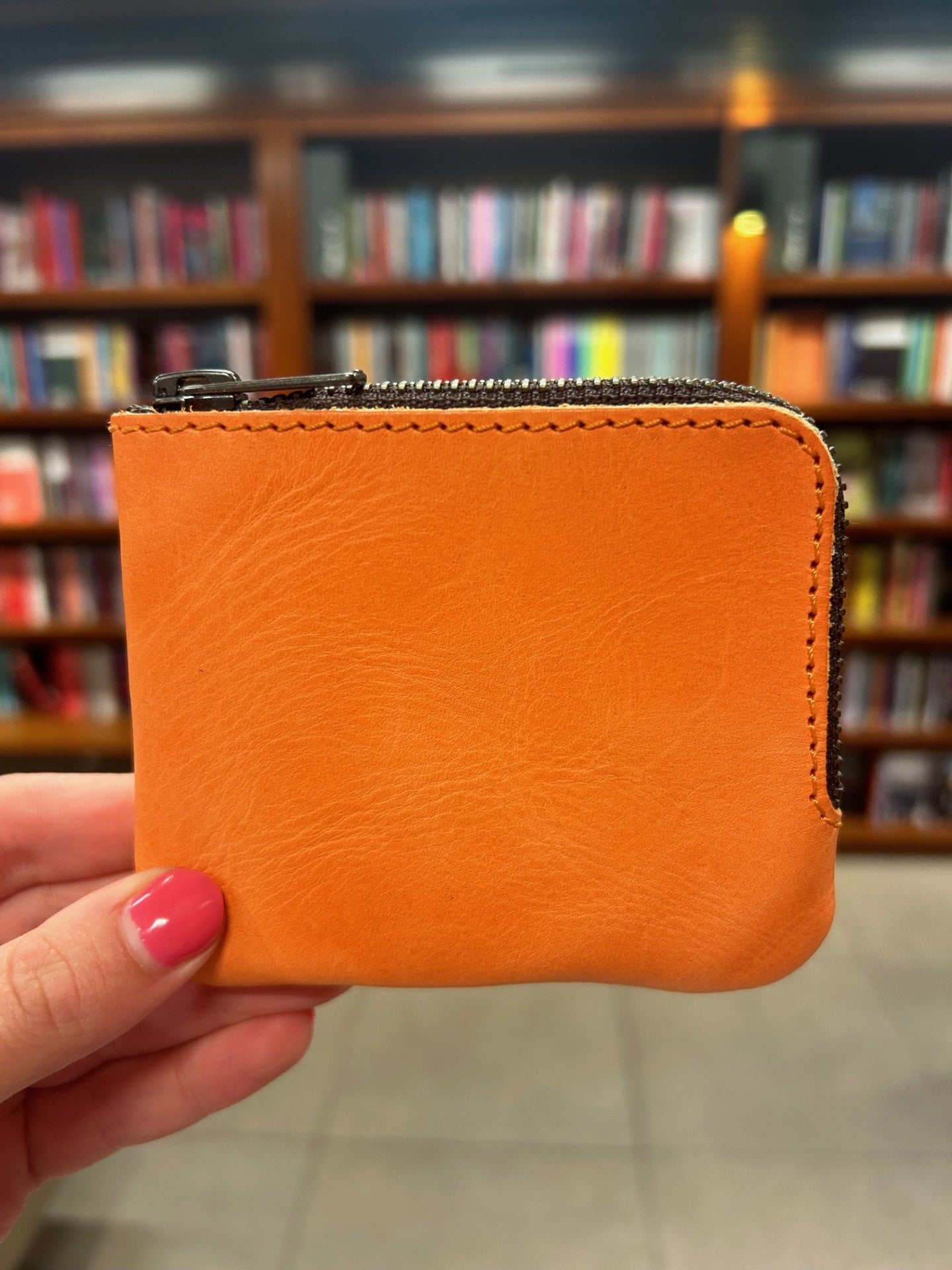 Leather Zip Pocket Wallet - Orange