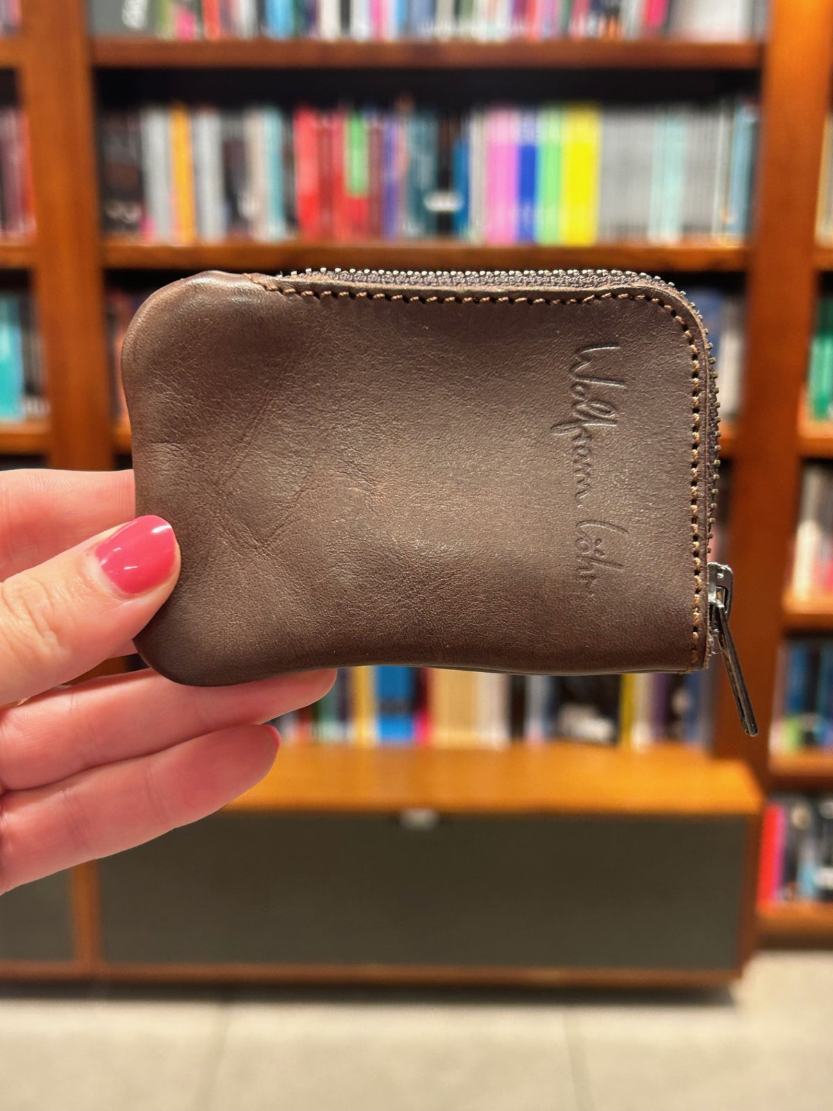 Leather Zip Card Purse - Brown