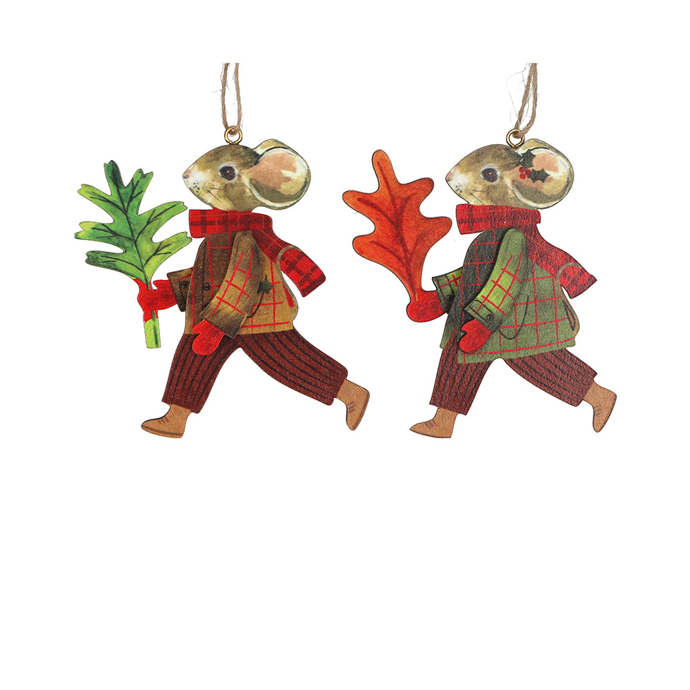 Wood Mouse in Plaid Decoration