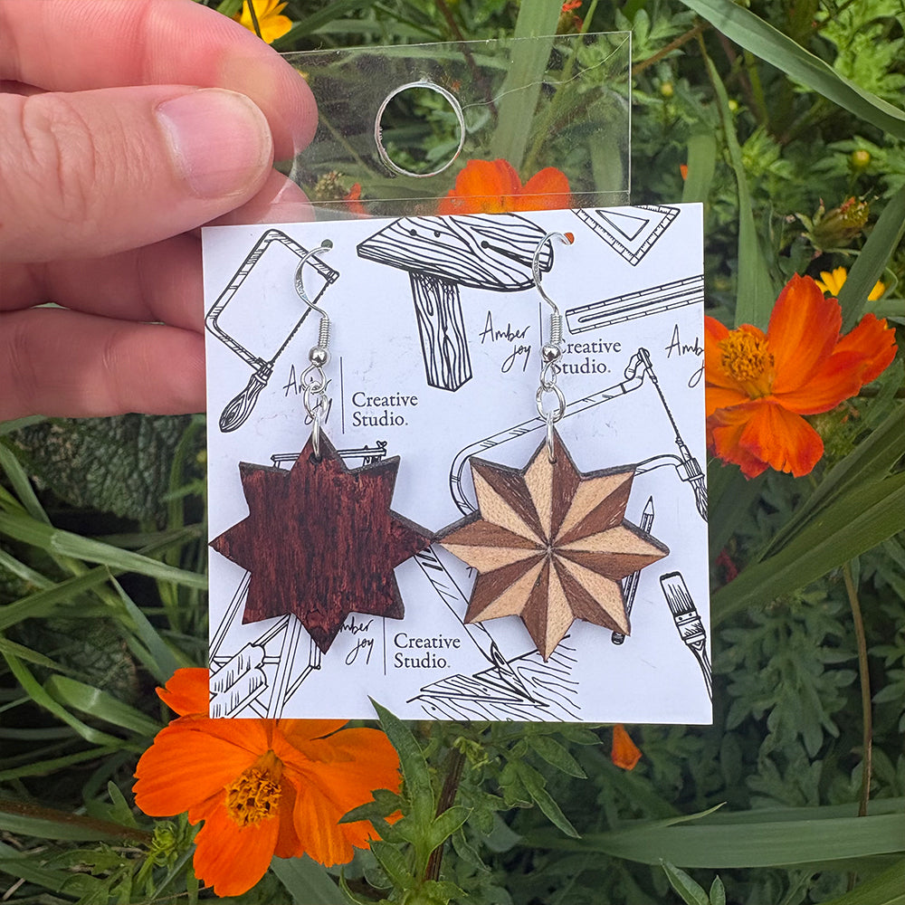 Starburst Marquetry Hanging Earrings