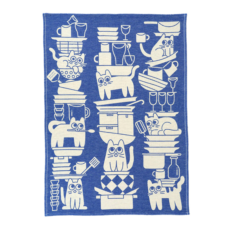 Kitchen Cats Tea Towel - Blue