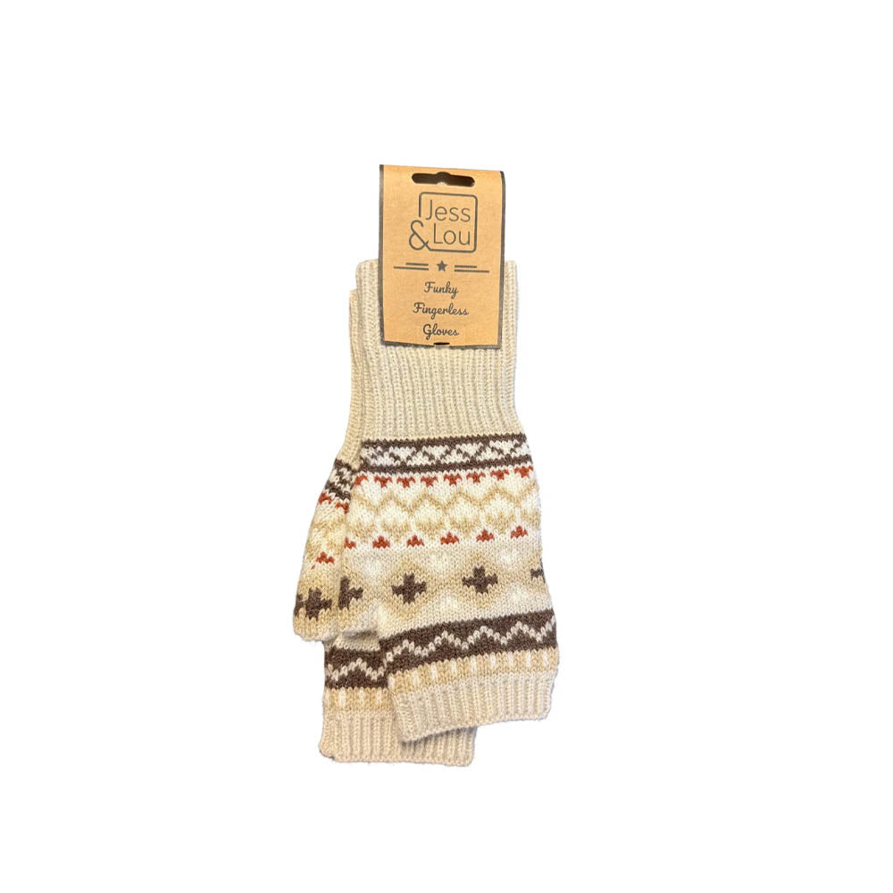 Nordic Fingerless Gloves - Cream