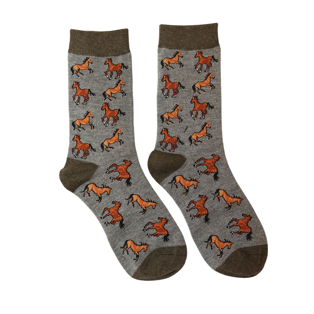 Grey Happy Horses Bamboo Socks