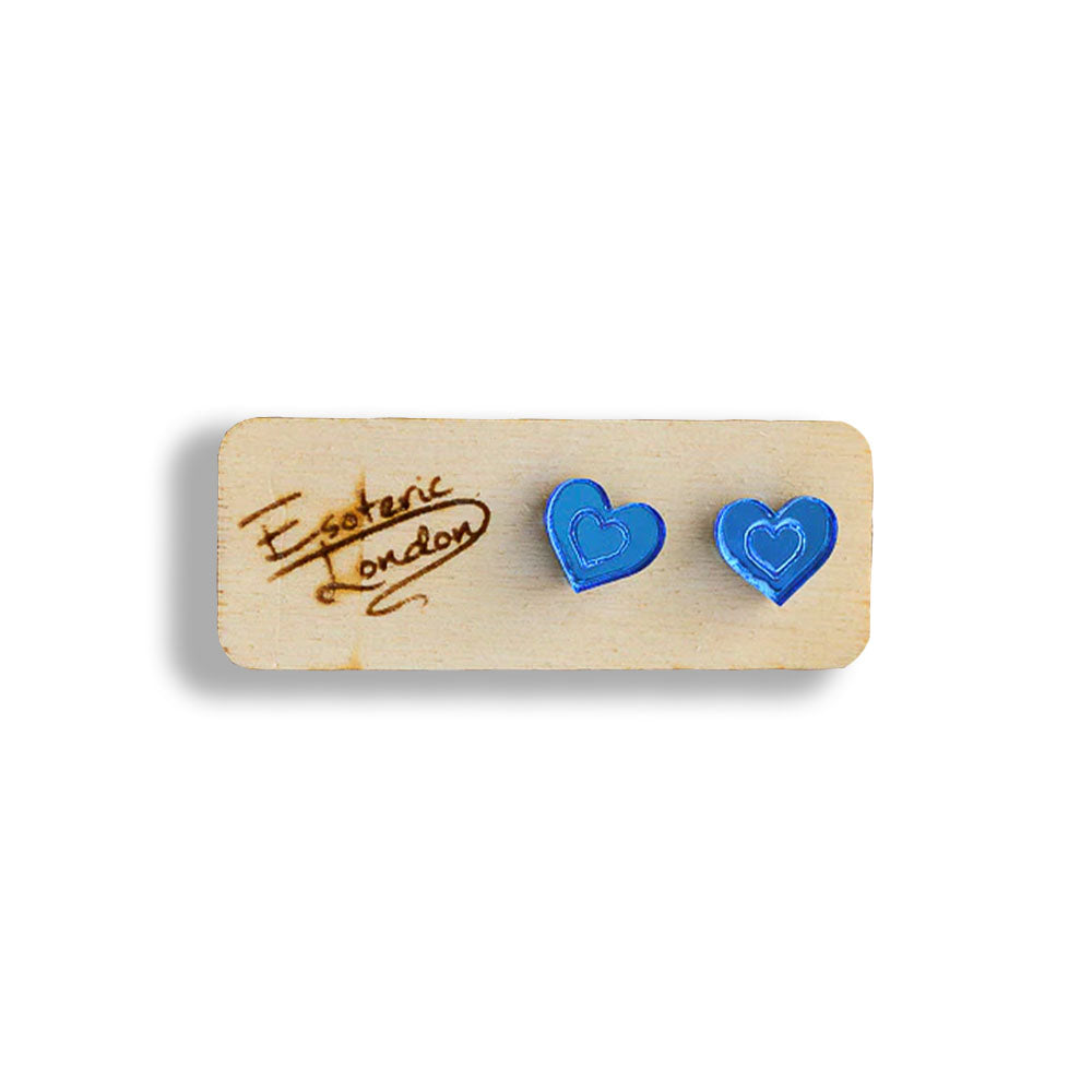 Little Heart Stud Earrings - Bright Blue