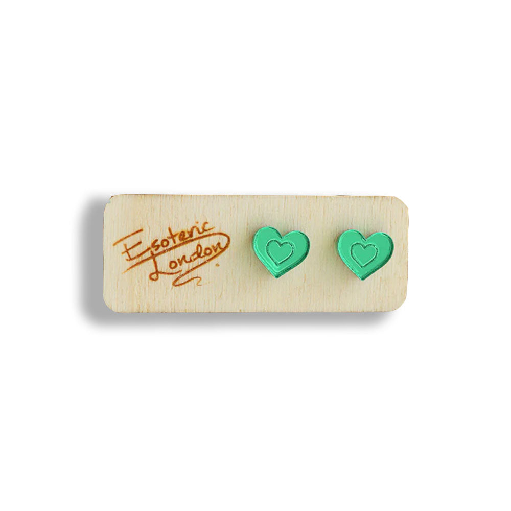 Little Heart Stud Earrings - Light Green