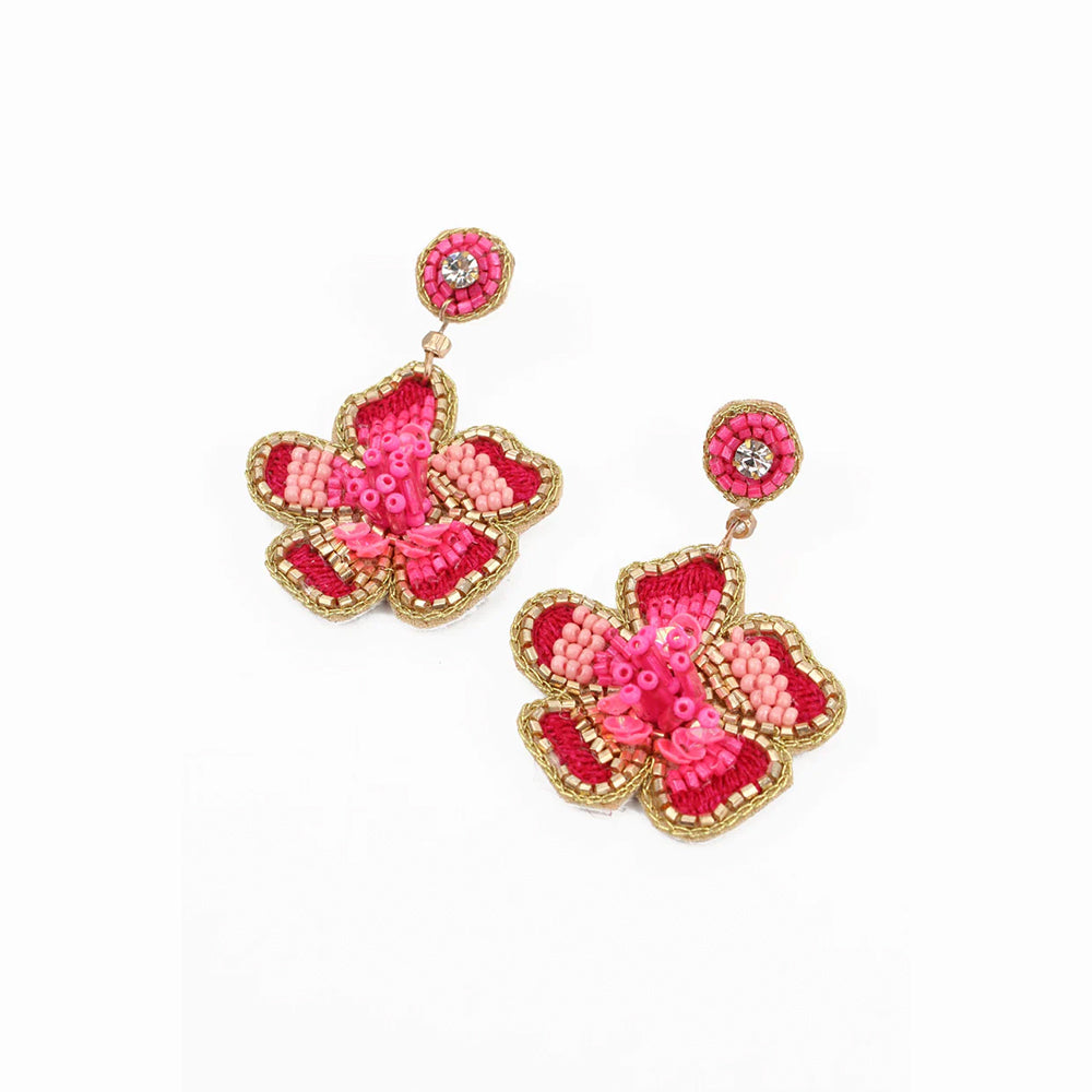 Pink Flower Beaded Earrings