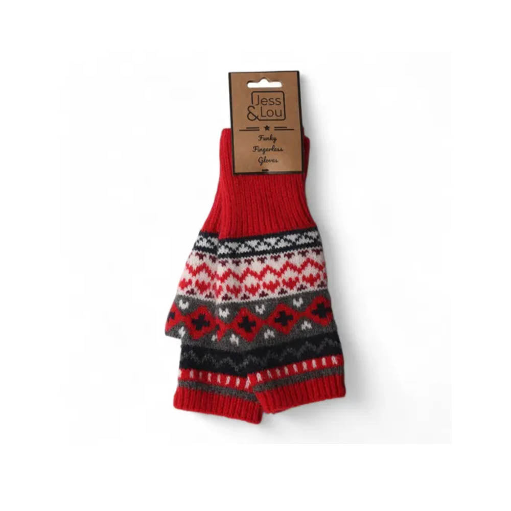 Nordic Fingerless Gloves - Red