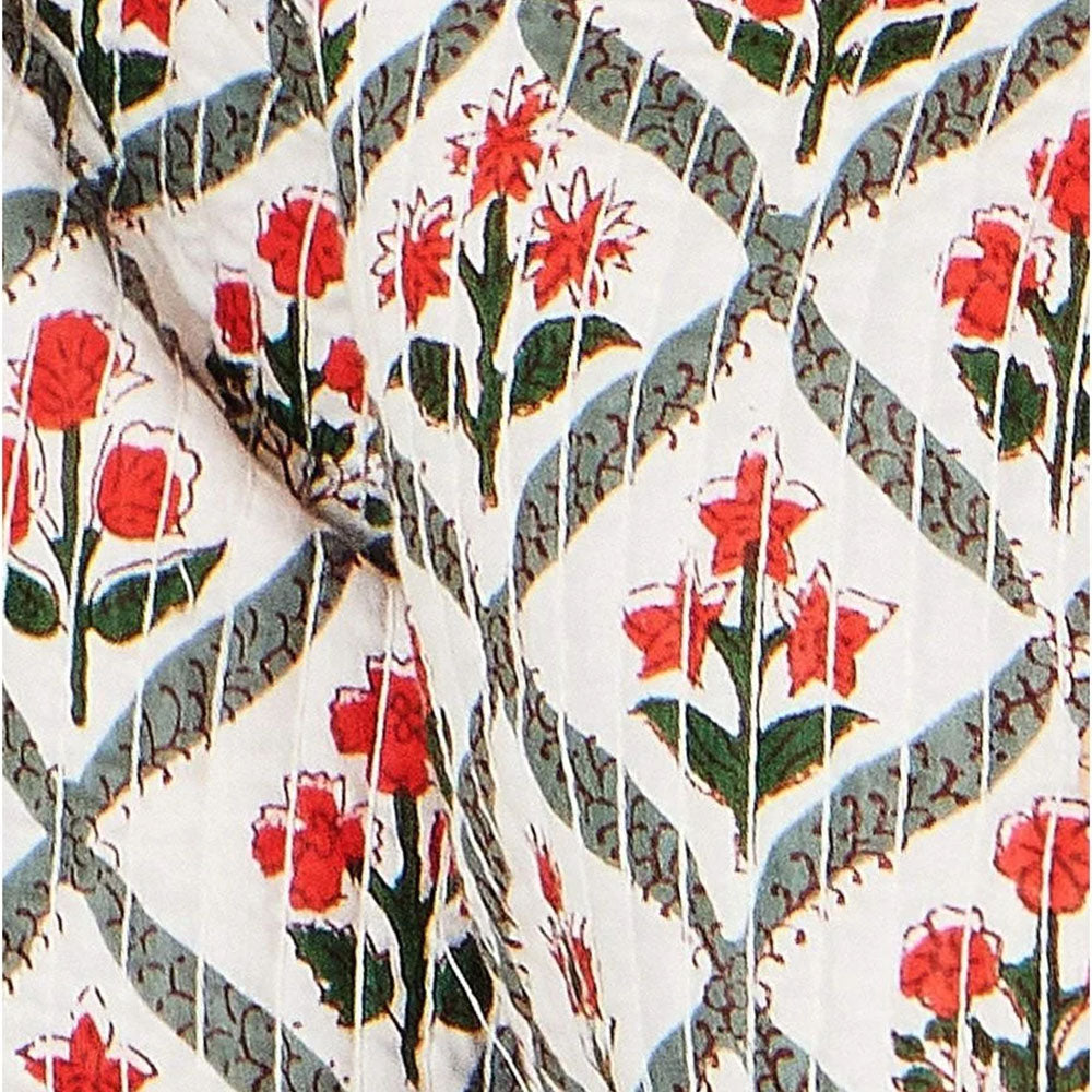 White Peacock Print Reversible Cotton Quilted Jacket