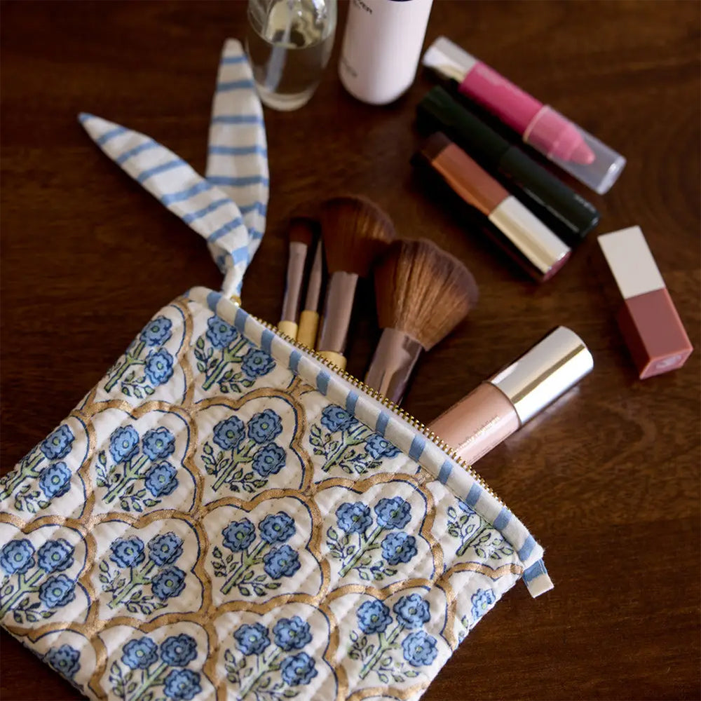 Floral Indigo Zipped Pouch - Set of 2