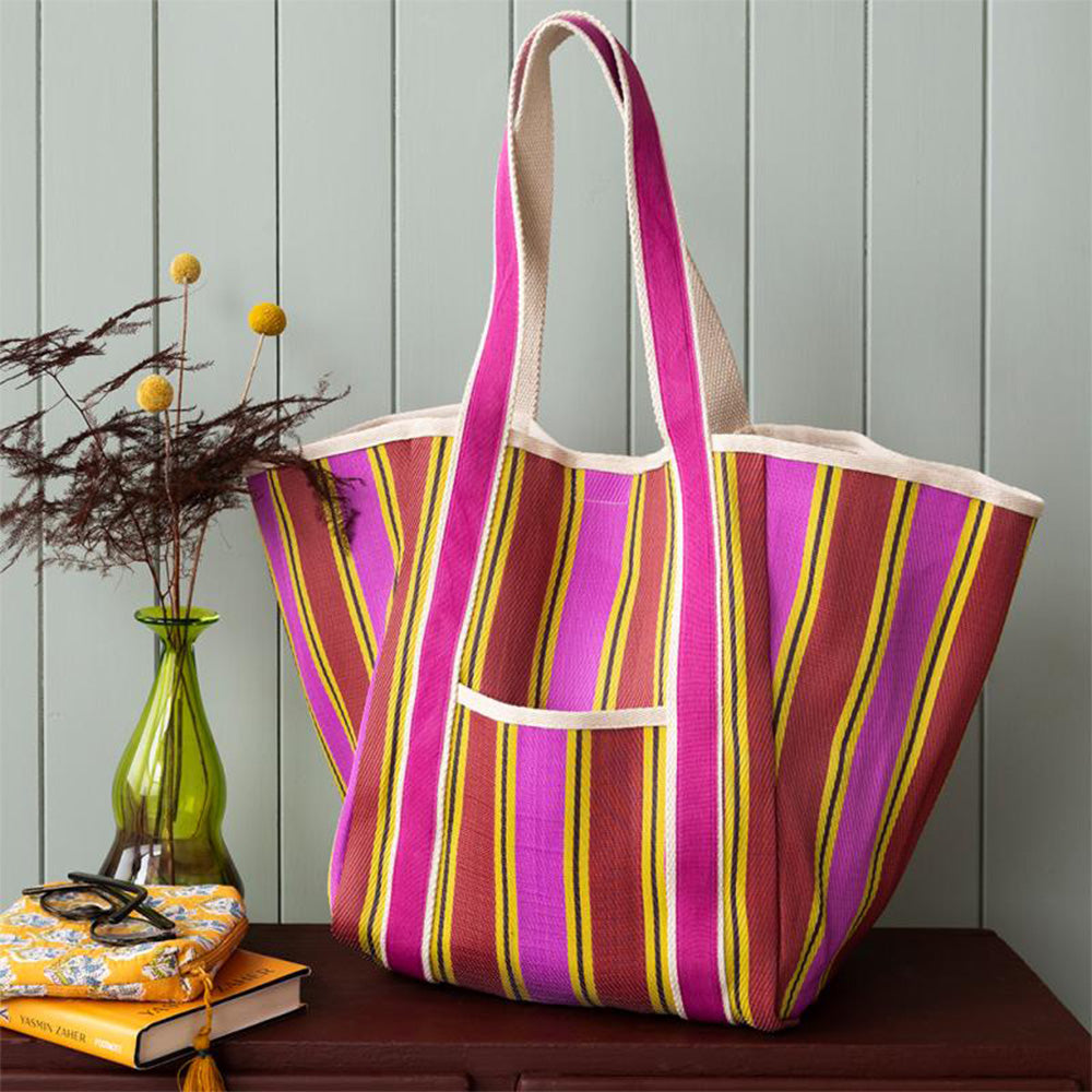 Striped Tote Bag - Yellow, Pink and Red