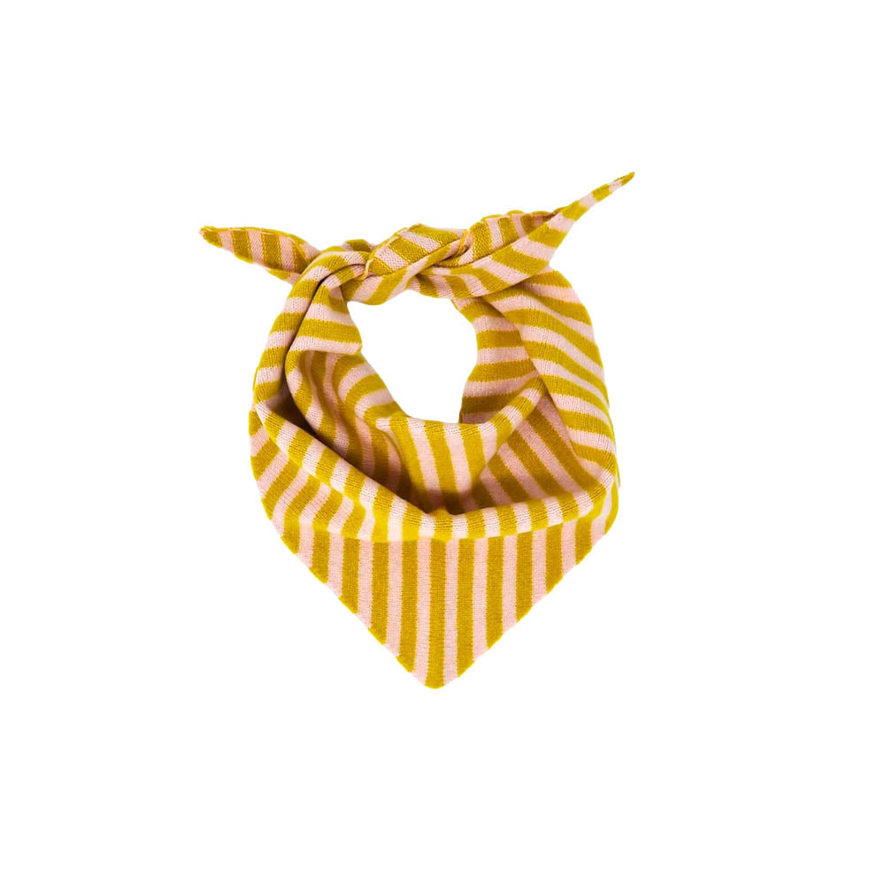 Knitted Triangle Scarf - Light Pink/Mustard