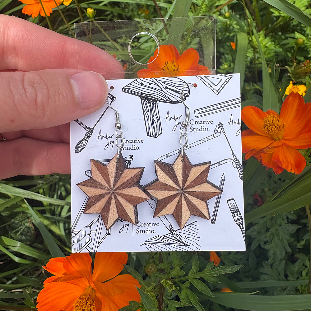 Starburst Marquetry Hanging Earrings